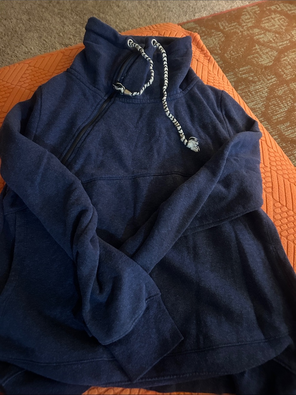 Navy Pullover Hoodie with Rope Drawstring